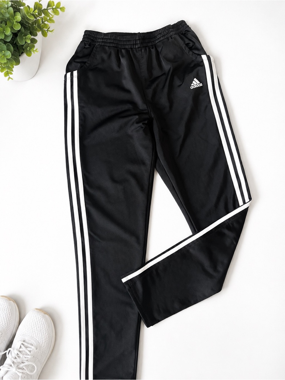 Adidas Kids Black Track Pants with White Stripes Size 14 NWOT
